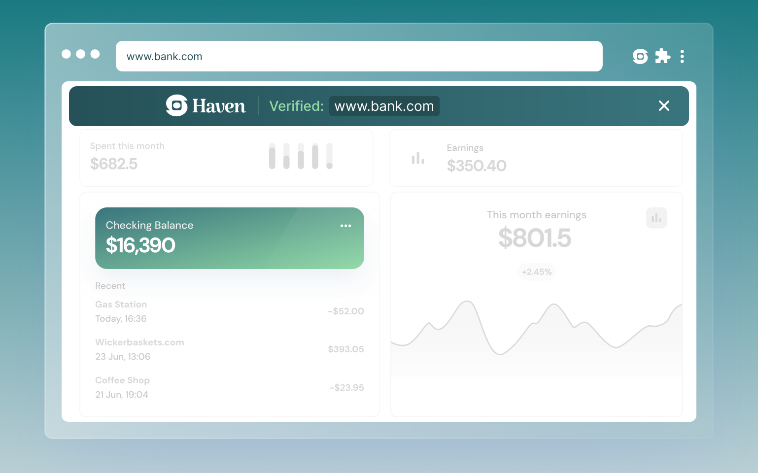Haven verified banner confirming the bank website you're on
