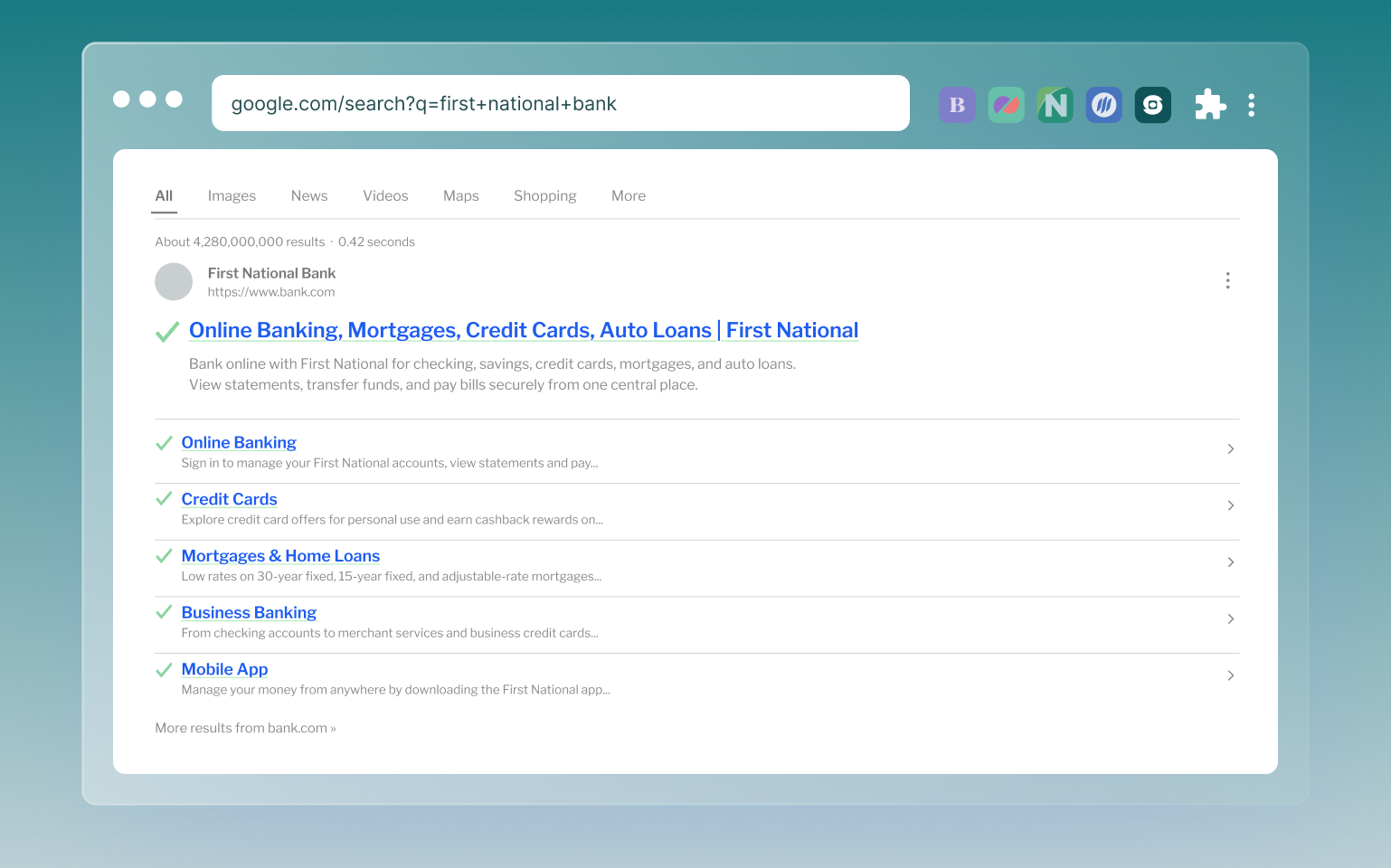 Haven verifying search-result links with green checkmarks